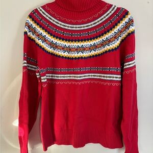 Pendleton Red Multicolor Patterned Turtleneck Sweater